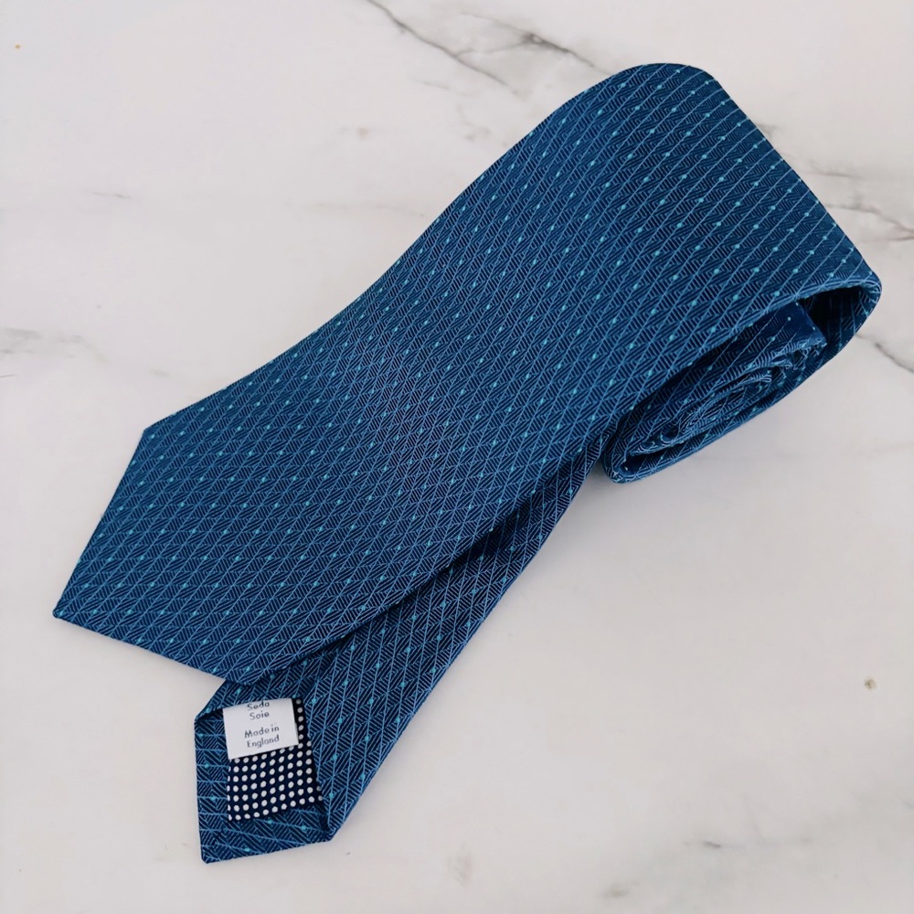 Eton Men’s Blue Navy Geometric Print Silk Tie‎
